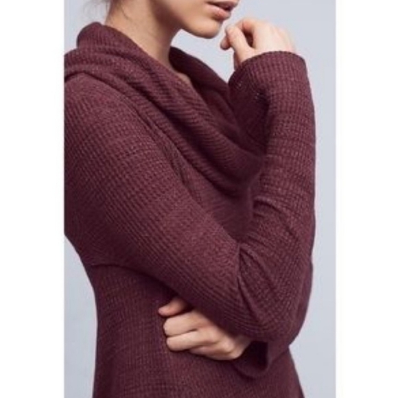 Anthropologie Postmark Cowl Neck Waffle Knit Swing Top Burgundy SZ XS - Picture 4 of 10